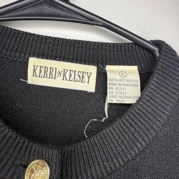 Kerri & Kelsey vintage size large L black vintage 90s cardigan with gold buttons - Picture 2 of 4